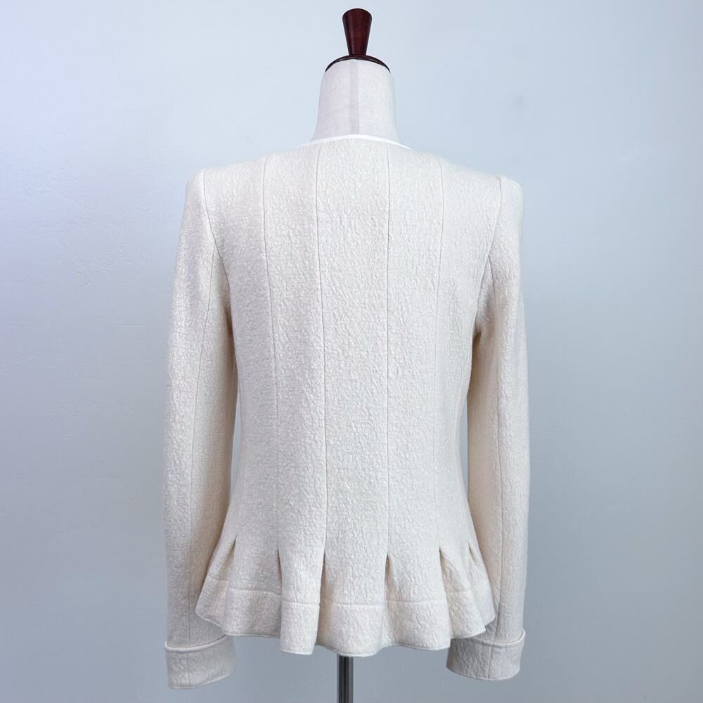 Anthropologie Elevenses Cream Pleated Peplum Collarless Francie Jacket SIZE 12